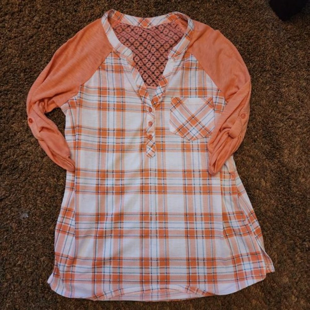 Women's Peach Plaid Fall LS T